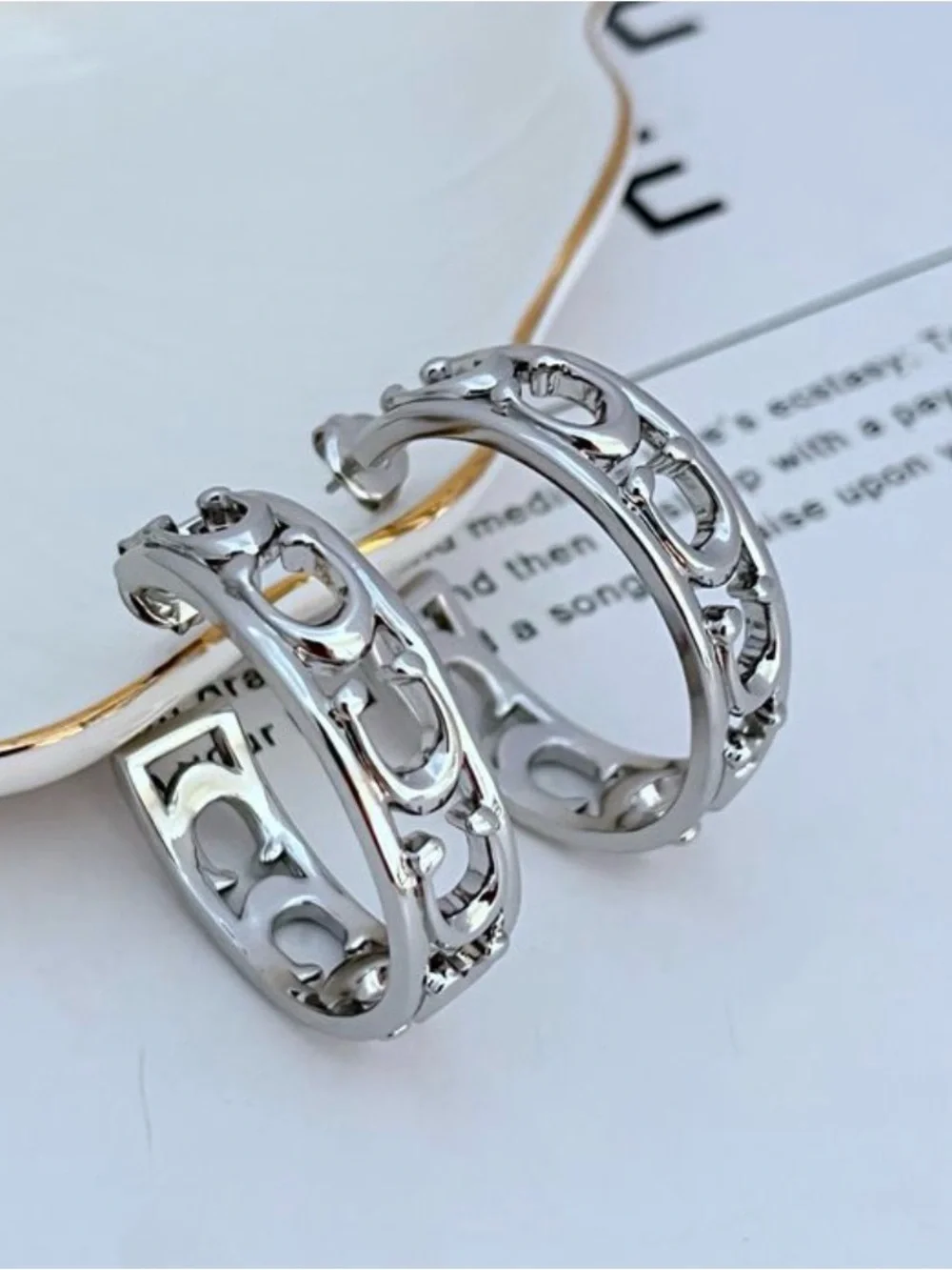 Coach Silver-Tone Signature Cutout Hoop Earrings - Picture 5 of 8